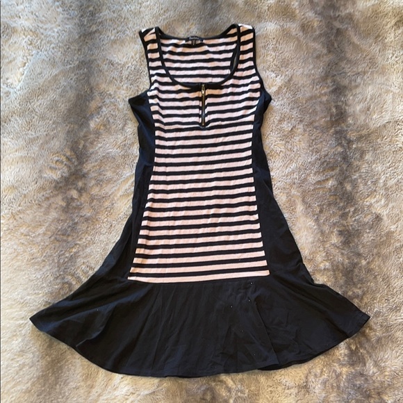 Striped Black and Nude Sleeveless Dress - Picture 1 of 5